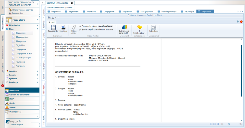 Dossier médical - Exemple de bilan Dossier médical - Exemple de bilan
