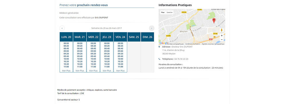 Choix du rendez-vous par le patient et vos informations pratiques Choix du rendez-vous par le patient et vos informations pratiques